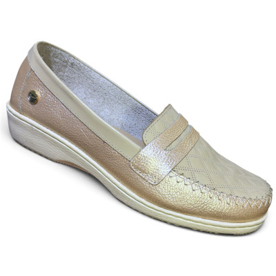 Calzado Casual de Cuero para Mujer R&oacute;mulo Ref 3746 Beige - Oro | Calzado C&oacute;modo y Ergon&oacute;mico | Tus Pasos Bogot&aacute;